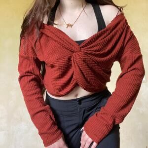 Burnt orange off the shoulder long sleeve